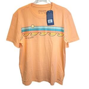 Life is Good Crusher Retro Wave Stripe Tee Shirt Mens Unisex Sz Large Orange